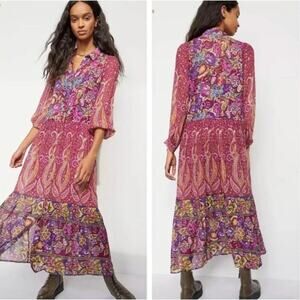 Anthropologie Nikole Maxi Shirtdress Women's Size Small Floral Boho New with Tag